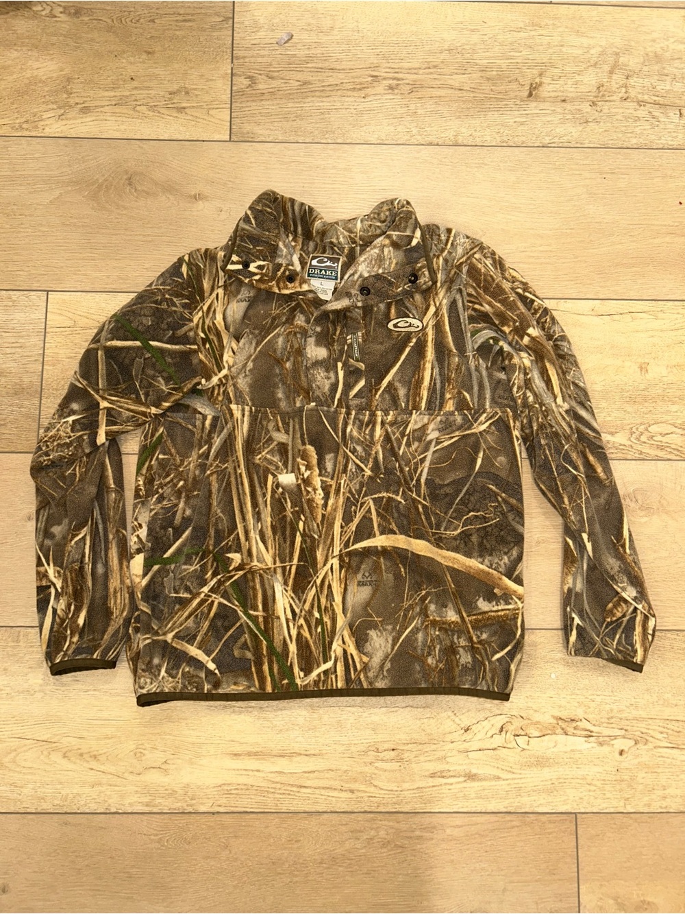 Mens Drake Waterfowl Systems Camoflauge Snap Pullover Fleece Jacket SZ L DW1180